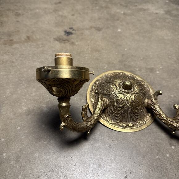 Candelabra Solid Brass Ornate Wall Sconce Underwriters Lab Inc. Electric Candles - Picture 2 of 12